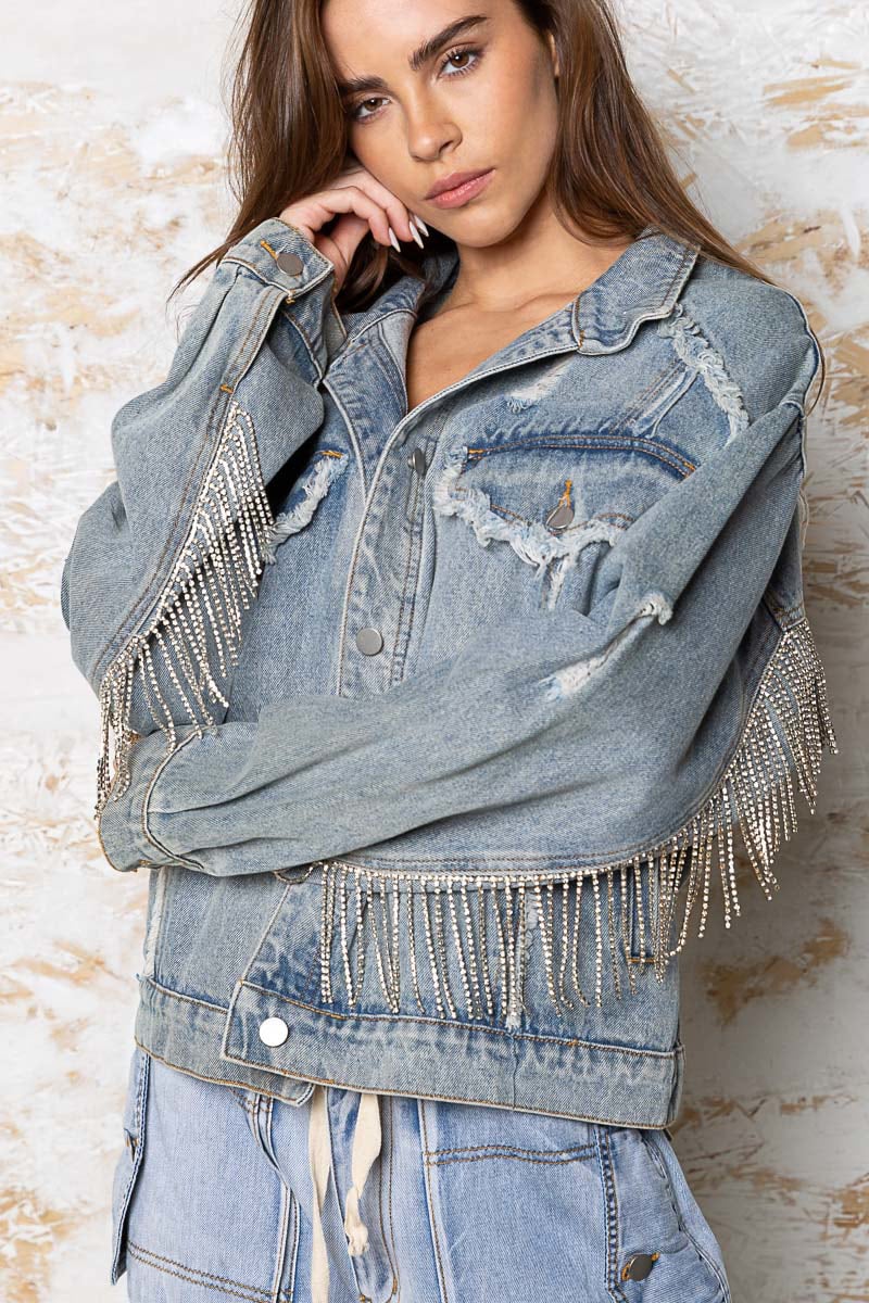 Denim jacket with glitter clearance